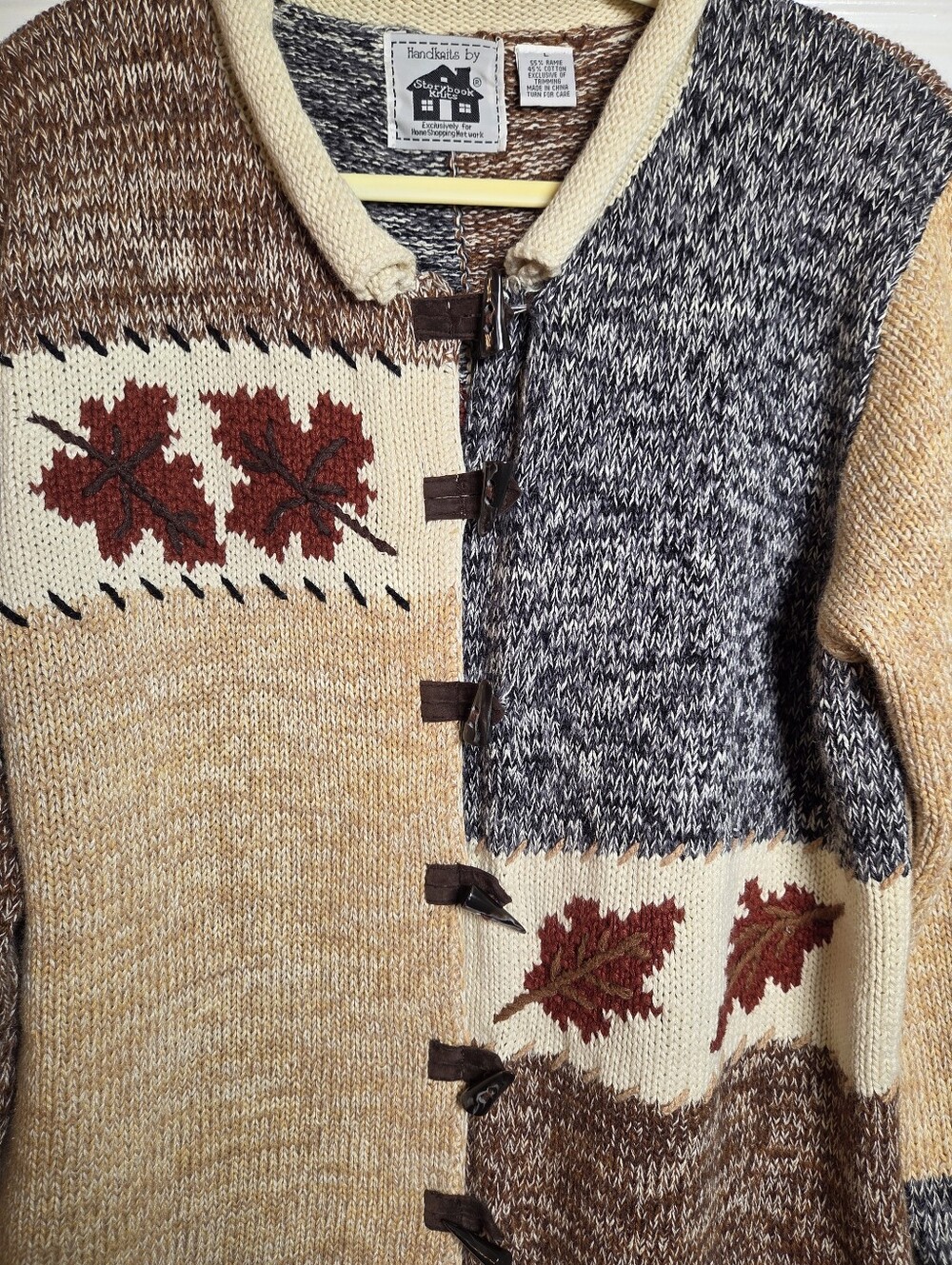 Vintage Storybook Knits Autumn Motif Cardigan Sweater Toggle Buttons Size L - Picture 4 of 6